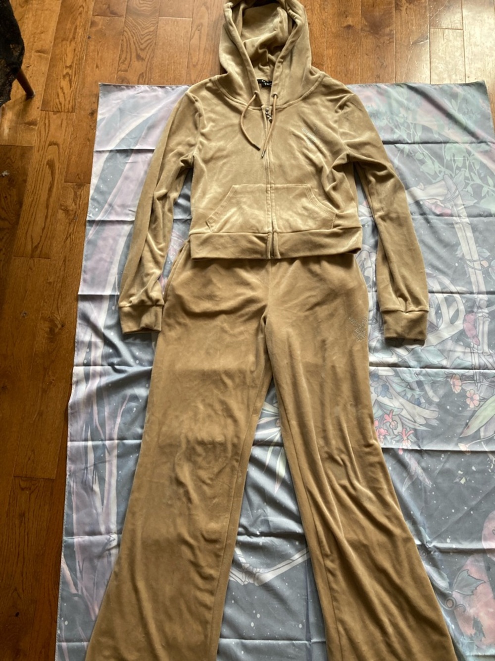 PLAYBOY Taupe Velour Track Pants & Zip Hoodie Set
